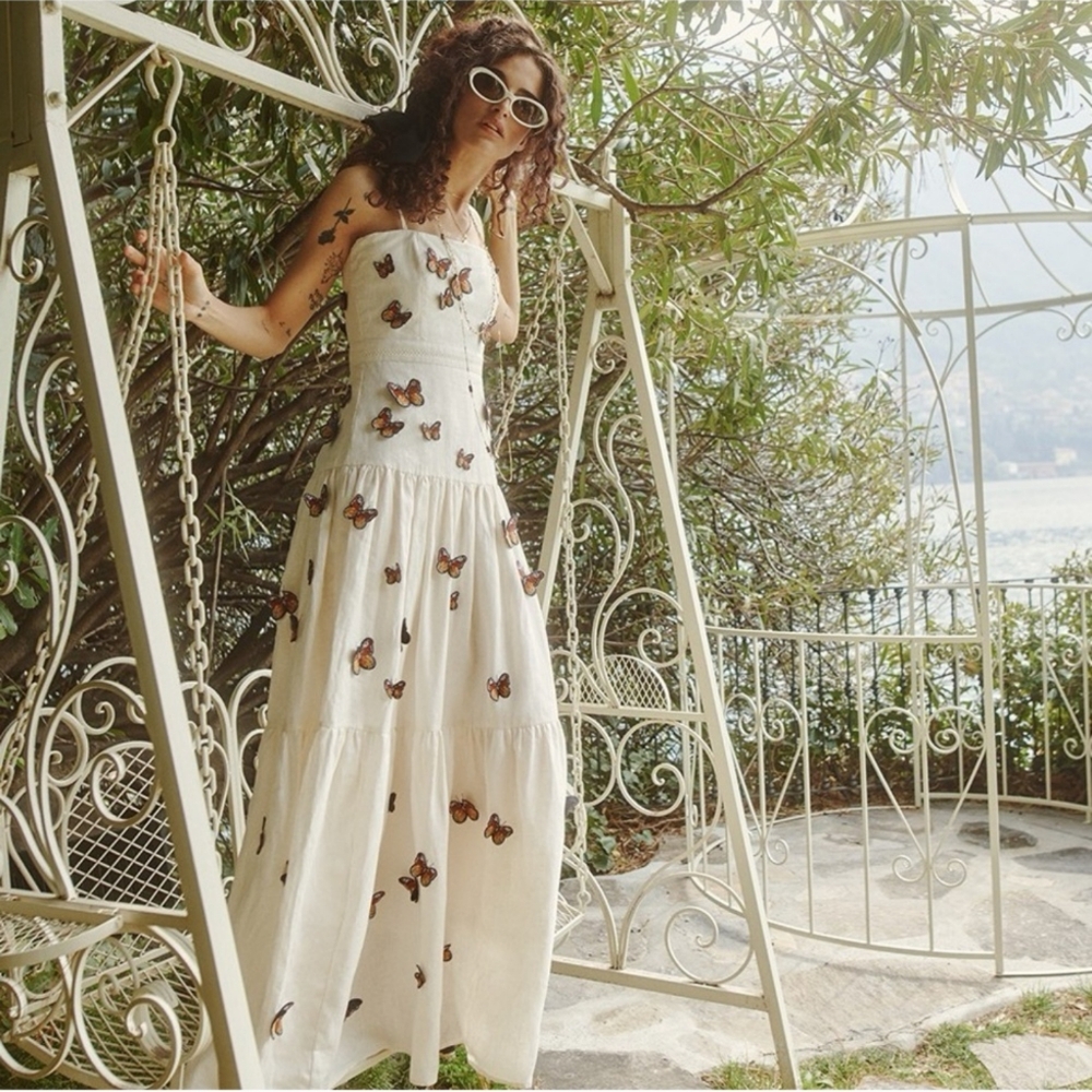 Lima Maxi Dress - Cream Butterfly Agua Bendita